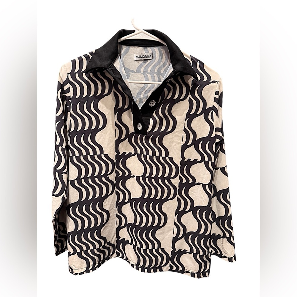 Mandinga Black and White Patterned Shirt BLOUSE SMALL